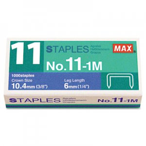 MAX MXBNO111M No. 11 Mini Staples for HD-11FLK, 1/4" Leg, 3/8"Crown Flat Clinch, 1,000/Box