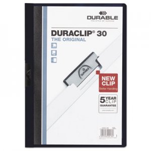 Durable 220328 Vinyl DuraClip Report Cover w/Clip, Letter, Holds 30 Pages, Clear/Navy DBL220328