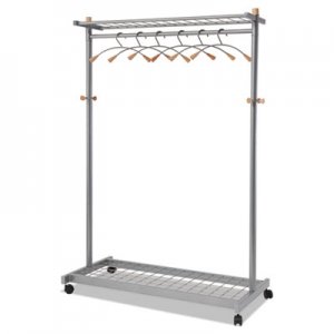 Alba PMLUX6 Garment Racks, Two-Sided, 2-Shelf Coat Rack, 6 Hanger/6 Hook, Silver Steel/Wood ABAPMLUX6