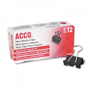 ACCO 72010 Mini Binder Clips, Steel Wire, 1/4" Cap, 1/2"w, Black/Silver, Dozen ACC72010