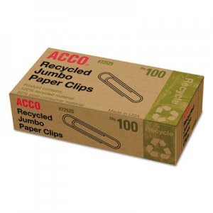 ACCO 72525 Recycled Paper Clips, Jumbo, 100/Box, 10 Boxes/Pack ACC72525