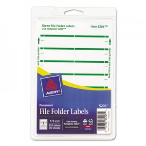 Avery 05203 Print or Write File Folder Labels, 11/16 x 3 7/16, White/Green Bar, 252/Pack AVE05203