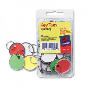 Avery AVE11026 Key Tags with Split Ring, 1 1/4 dia, Assorted Colors, 50/Pack