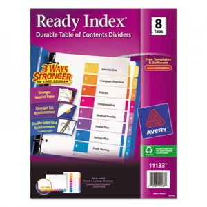 Avery 11133 Ready Index Customizable Table of Contents Multicolor Dividers, 8-Tab, Letter AVE11133