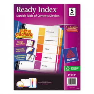 Avery 11131 Ready Index Customizable Table of Contents Multicolor Dividers, 5-Tab, Letter AVE11131