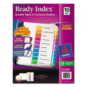 Avery 11135 Ready Index Customizable Table of Contents Multicolor Dividers, 10-Tab, Letter AVE11135
