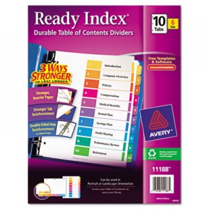 Avery 11188 Ready Index Customizable Table of Contents, Asst Dividers, 10-Tab, Ltr, 6 Sets AVE11188