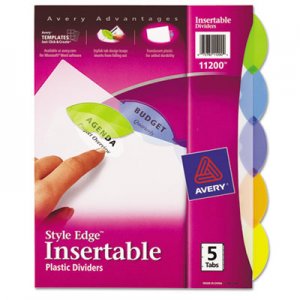 Avery 11200 Insertable Style Edge Tab Plastic Dividers, 5-Tab, Letter AVE11200