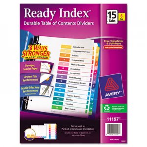 Avery 11197 Ready Index Customizable Table of Contents, Asst Dividers, 15-Tab, Ltr, 6 Sets AVE11197