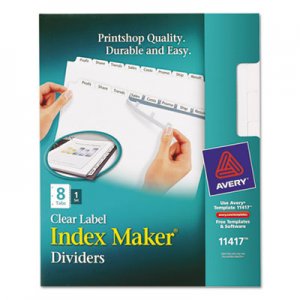 Avery 11417 Index Maker Print & Apply Clear Label Dividers w/White Tabs, 8-Tab, Letter AVE11417