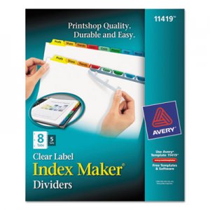 Avery 11419 Print & Apply Clear Label Dividers w/Color Tabs, 8-Tab, Letter, 5 Sets AVE11419