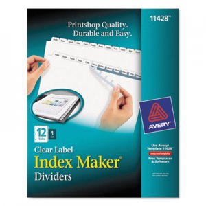 Avery 11428 Index Maker Print & Apply Clear Label Dividers w/White Tabs, 12-Tab, Letter AVE11428