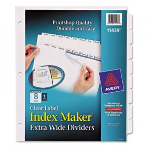 Avery 11439 Print & Apply Clear Label Dividers w/White Tabs, 8-Tab, 11 1/4 x 9 1/4 AVE11439