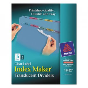 Avery 11452 Index Maker Print & Apply Clear Label Plastic Dividers, 5-Tab, Letter AVE11452