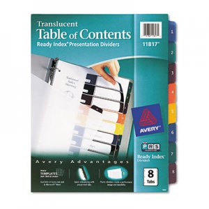 Avery 11817 Ready Index Customizable Table of Contents Plastic Dividers, 8-Tab, Letter AVE11817