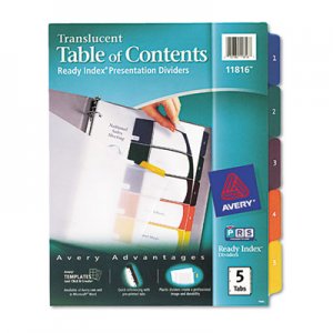 Avery 11816 Ready Index Customizable Table of Contents Plastic Dividers, 5-Tab, Letter AVE11816