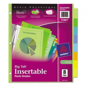 Avery 11901 Insertable Big Tab Plastic Dividers, 8-Tab, Letter AVE11901