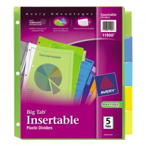 Avery 11900 Insertable Big Tab Plastic Dividers, 5-Tab, Letter AVE11900