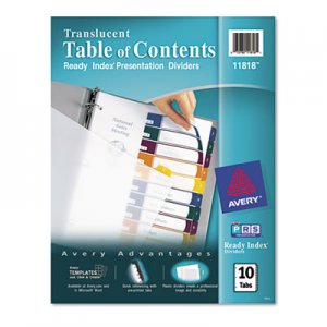 Avery 11818 Ready Index Customizable Table of Contents Plastic Dividers, 10-Tab, Letter AVE11818