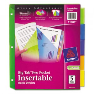 Avery 11906 Insertable Big Tab Plastic Dividers w/Double Pockets, 5-Tab, 11 x 9 AVE11906
