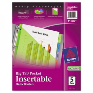 Avery 11902 Insertable Big Tab Plastic Dividers w/Single Pockets, 5-Tab, 11 1/8 x 9 1/4 AVE11902