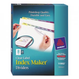 Avery 11993 Print & Apply Clear Label Dividers w/Color Tabs, 8-Tab, Letter, 25 Sets AVE11993