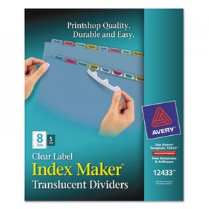 Avery 12433 Index Maker Print & Apply Clear Label Plastic Dividers, 8-Tab, Letter, 5 Sets AVE12433