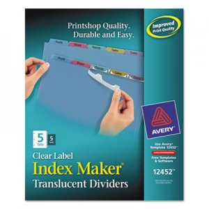 Avery 12452 Index Maker Print & Apply Clear Label Plastic Dividers, 5-Tab, Letter, 5 Sets AVE12452