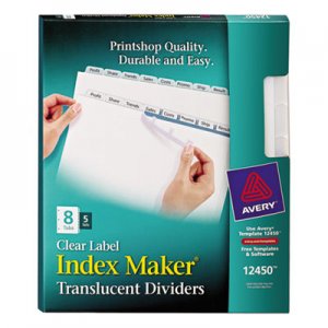Avery 12450 Index Maker Print & Apply Clear Label Plastic Dividers, 8-Tab, Letter, 5 Sets AVE12450