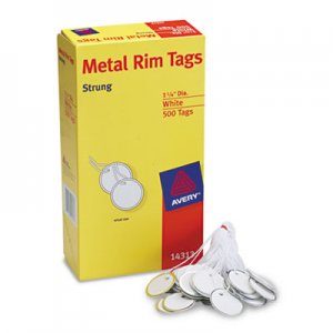 Avery 14313 Metal Rim Tags, Metal/Paper, 1 1/4 dia, White, 500/Box AVE14313