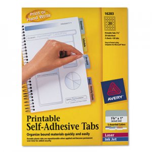 Avery 16283 Printable Plastic Tabs with Repositionable Adhesive, 1 3/4, Assorted, 80/Pack AVE16283