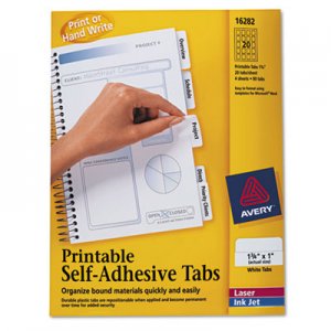 Avery 16282 Printable Plastic Tabs with Repositionable Adhesive, 1 3/4, White, 80/Pack AVE16282