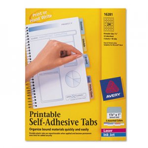 Avery 16281 Printable Plastic Tabs with Repositionable Adhesive, 1 1/4, Assorted, 96/Pack AVE16281