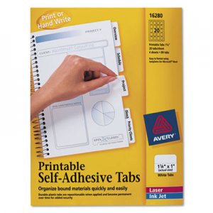 Avery 16280 Printable Plastic Tabs with Repositionable Adhesive, 1 1/4, White, 96/Pack AVE16280