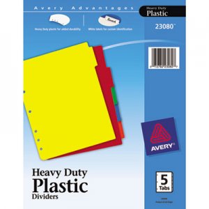 Avery 23080 Write-On Tab Plastic Dividers w/White Labels, 5-Tab, Letter AVE23080
