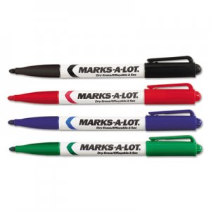 Marks-A-Lot 24459 Pen Style Dry Erase Markers, Bullet Tip, Assorted, 4/Set AVE24459