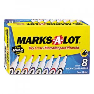 Marks-A-Lot 24411 Desk Style Dry Erase Marker, Chisel Tip, Assorted, 8/Set AVE24411