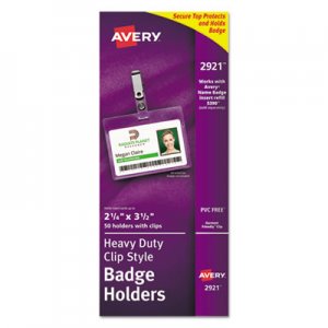 Avery 2921 Secure Top Clip-Style Badge Holders, Horizontal, 2 1/4 x 3 1/2, Clear, 50/Box AVE2921