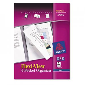 Avery 47696 Flexi-View Six-Pocket Polypropylene Organizer, 150-Sheet Cap., Translucent/Navy AVE47696