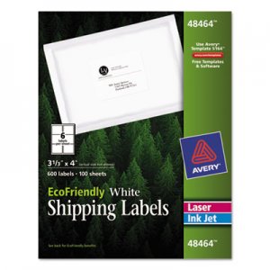 Avery 48464 EcoFriendly Laser/Inkjet Mailing Labels, 3 1/3 x 4, White, 600/Pack AVE48464