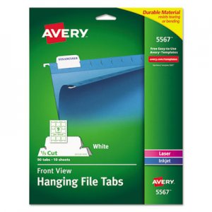 Avery 5567 Print/Write-On Hanging Tabs, 1/5 Tab, 2 1/16, White, 90/Pack AVE5567