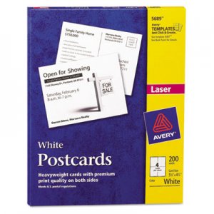 Avery 5689 Postcards for Laser Printers, 4 1/4 x 5 1/2, Uncoated White, 4/Sheet, 200/Box AVE5689