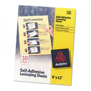 Avery 73603 Clear Self-Adhesive Laminating Sheets, 3 mil, 9 x 12, 10/Pack AVE73603