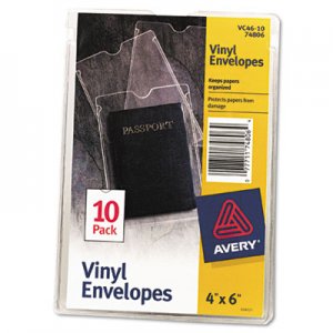 Avery 74806 Top-Load Clear Vinyl Envelopes w/Thumb Notch, 4 x 6, Clear, 10/Pack AVE74806