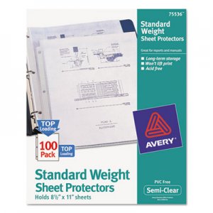Avery 75536 Top-Load Sheet Protector, Standard, Letter, Semi-Clear, 100/Box AVE75536