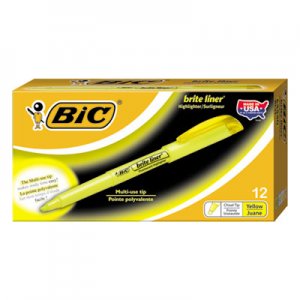 BIC BICBL11YW Brite Liner Highlighter, Chisel Tip, Fluorescent Yellow Ink, Dozen BL11-YW