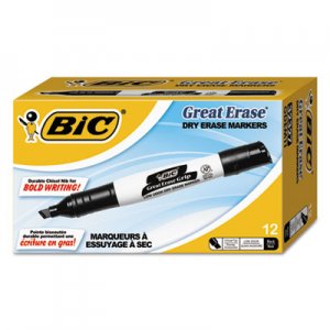 BIC BICGDEM11BK Great Erase Grip Chisel Tip Dry Erase Marker, Black, Dozen GDEM11-BK