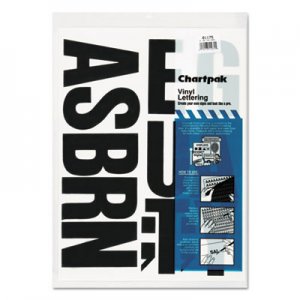 Chartpak 01175 Press-On Vinyl Uppercase Letters, Self Adhesive, Black, 4"h, 58/Pack CHA01175