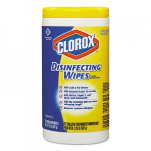 Clorox 15948EA Disinfecting Wipes, 7 x 8, Lemon Fresh, 75/Canister CLO15948EA