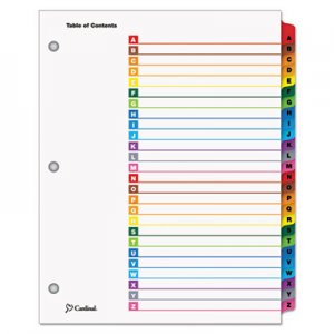 Cardinal 60218 Traditional OneStep Index System, 26-Tab, A-Z, Letter, Multicolor, 26/Set CRD60218